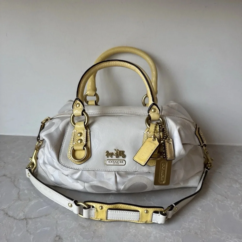 Coach leather canvas Sabrina # 12947 ivory White and Gold Women's Bag purse - Picture 2 of 12